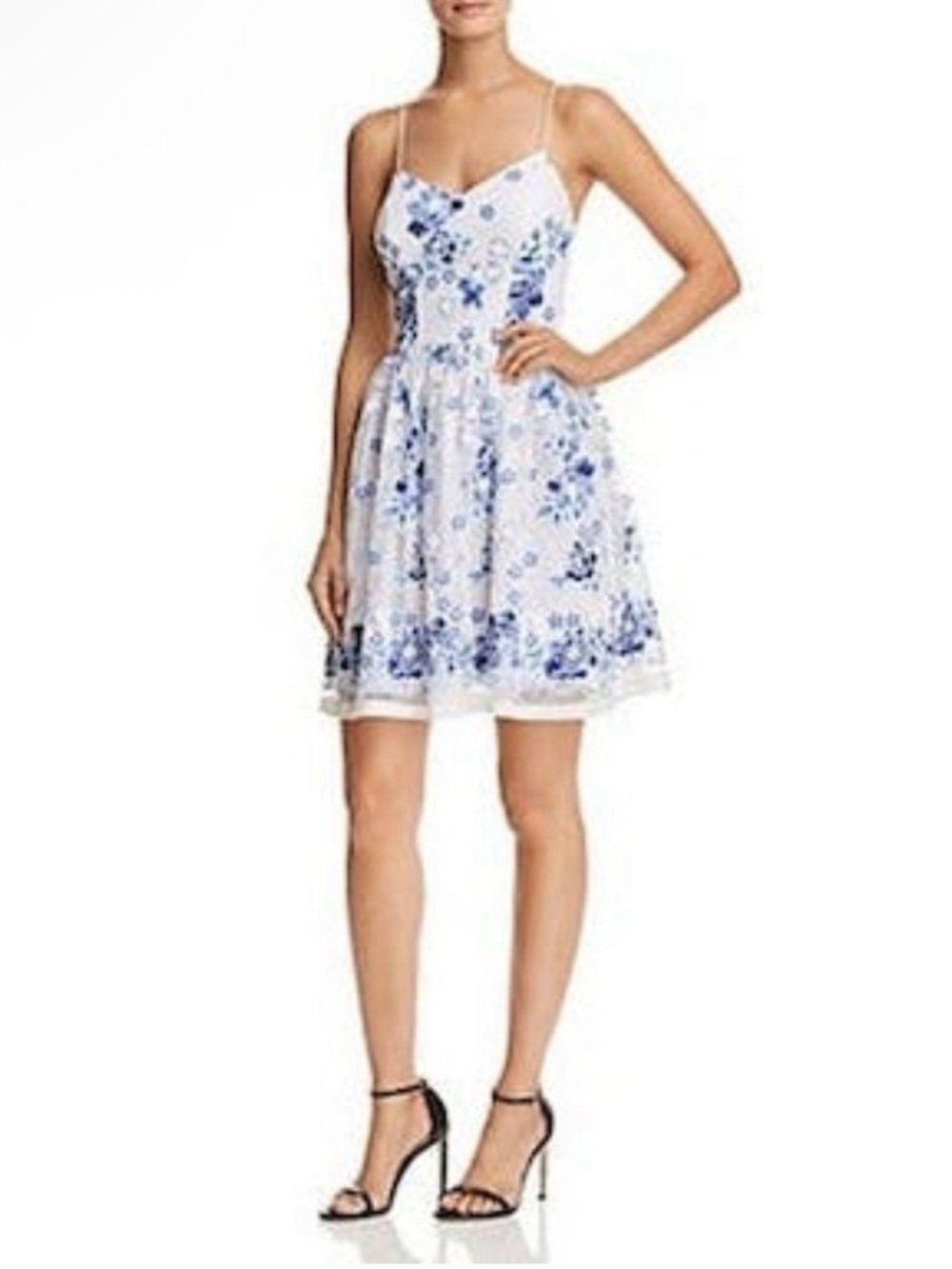 NWT Aqua Blue and White Floral Fit and Flare Dress | S |
